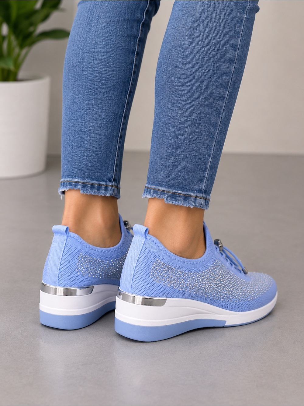 New Atalina Harper “Summeri” Light Blue Rhinestone Sneakers – Women’s Size 9 - Picture 3 of 11